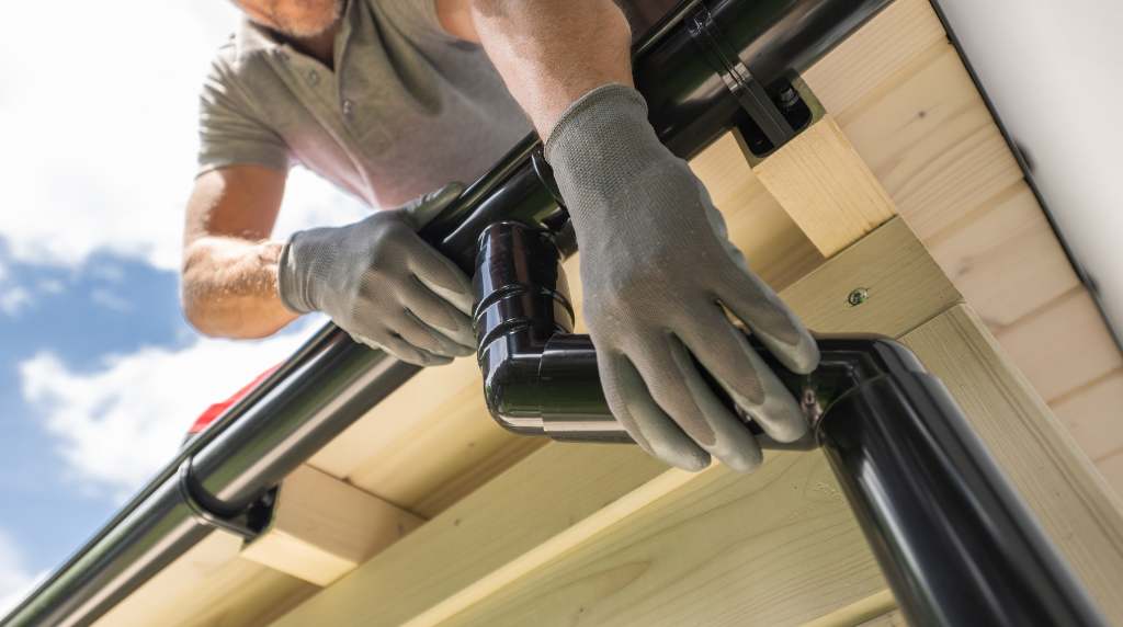 Seamless gutter replacement installation on a residential home in South Central Tennessee